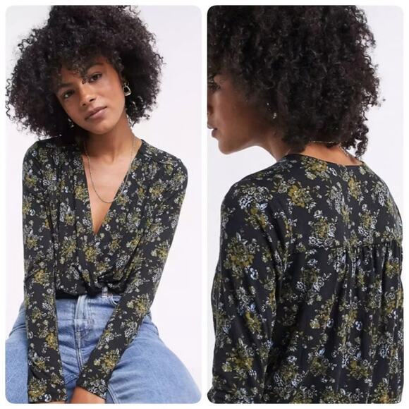 Free People Wrap Front Floral Long Sleeve Bodysuit NWT - Picture 2 of 7